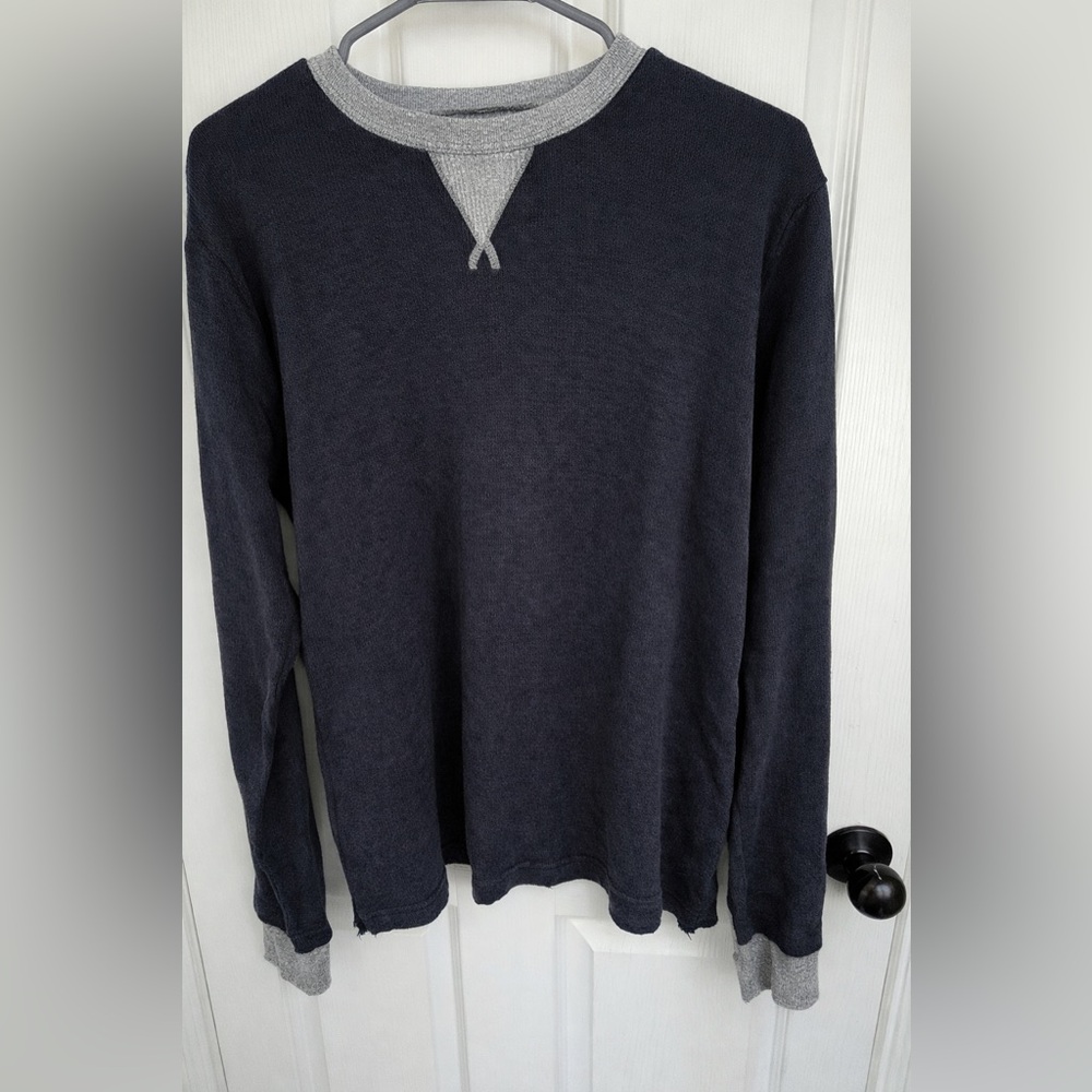 Lucky Brand Men’s Heathered Gray Blue Textured Knit Sweater - Size Medium